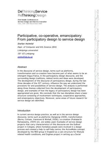 Participative, co-operative, emancipatory: From participatory design ...