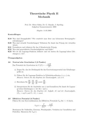 Theoretische Physik II Mechanik - Uni Rostock