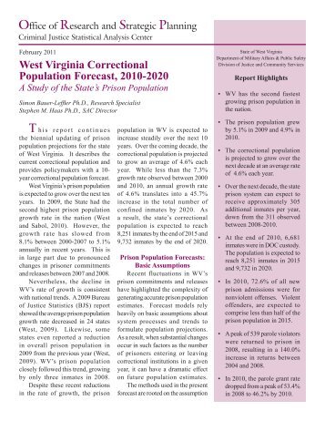 WV Correctional Population Forecast: 2010-2020 - West Virginia ...