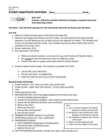 Cricket experiment overview ... - Beachwood City Schools