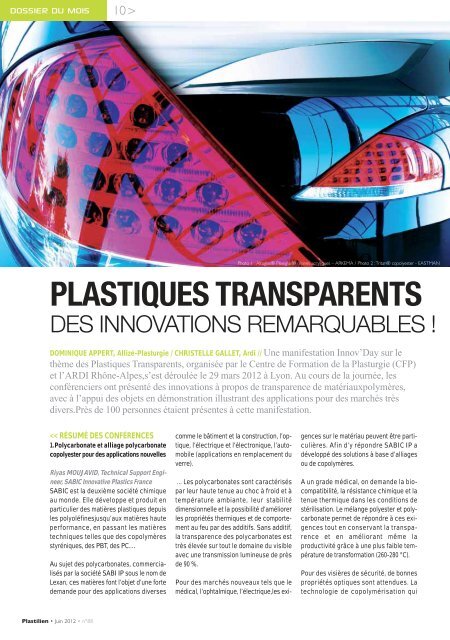 PLASTIQUES TRANSPARENTS : - Allize-Plasturgie