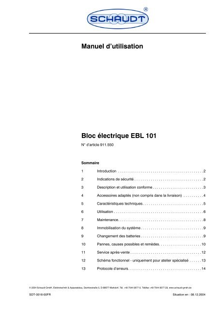 Manuel d'utilisation Bloc électrique EBL 101 - ProVDL