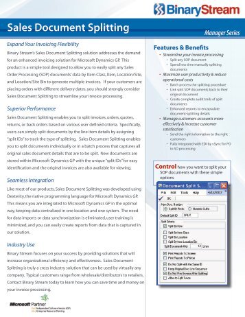 Sales Document Splitting Brochure - Binary Stream