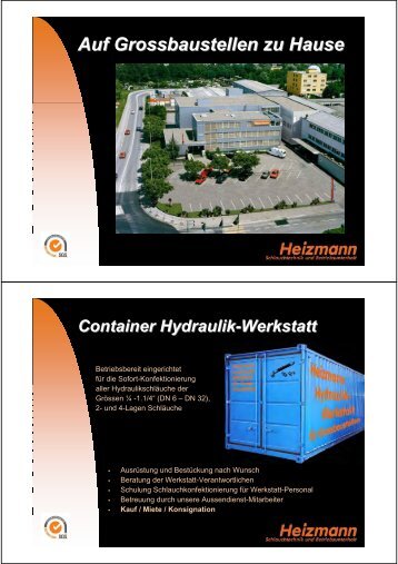 Auf Grossbaustellen zu Hause Container Hydraulik-Werkstatt