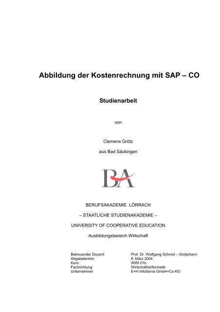 Abbildung der Kostenrechnung mit SAP - WWI 01 B