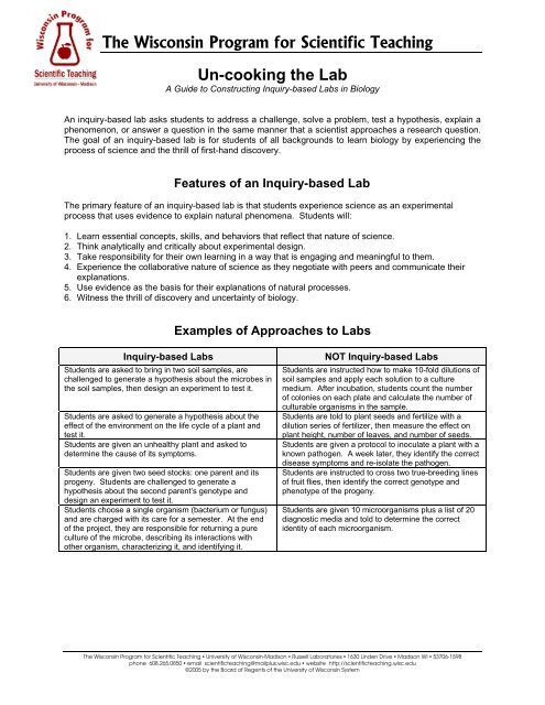 Un-cooking the Lab - Yale Center for Scientific Teaching