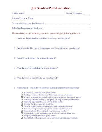 interview questions for job shadowing