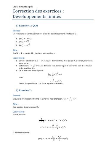 Correction des exercices : De veloppements limite s