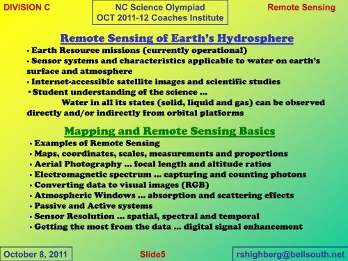 Remote Sensing Hydrosphere - North Carolina Science Olympiad