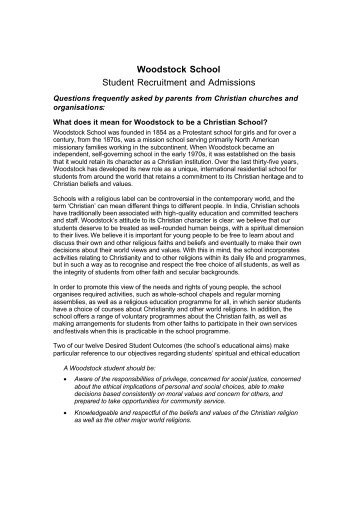 Woodstock School Student Recruitment and Admissions