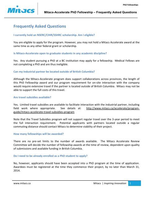 Frequently Asked Questions - Mitacs