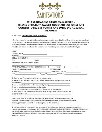 Waiver Form - Saintsations