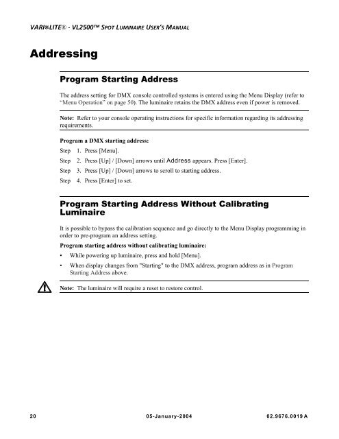 VL2500 Spot User Manual - Production Services Ireland