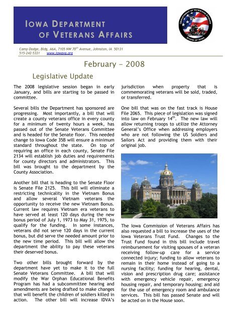 February 2008 Newsletter - Iowa Department of Veterans Affairs