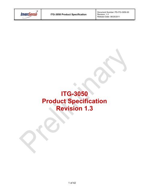 ITG-3050 Product Specification Revision 1.3 - InvenSense