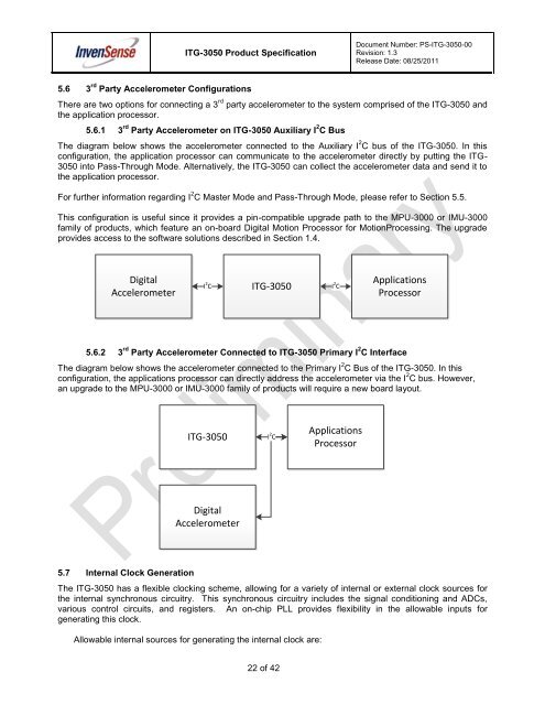 ITG-3050 Product Specification Revision 1.3 - InvenSense