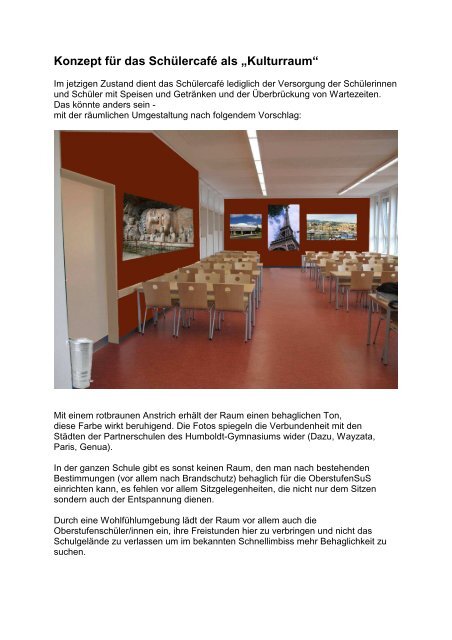 Schülercafé Konzept - Humboldt-Gymnasium