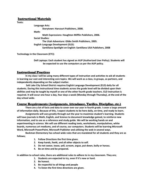 Elementary Disclosure Document Backman Elementary-4th Grade ...