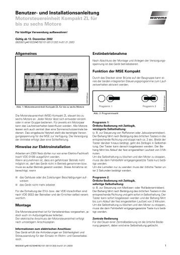 Benutzer- und Installationsanleitung MSE Kompakt ZL 2/4 ... - Warema