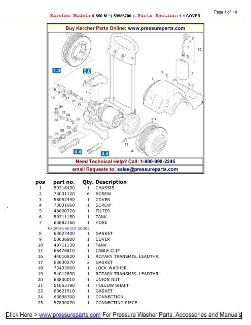 Karcher Model:K 550 M * ( 59586700 ) - Parts Section - Pressure Parts