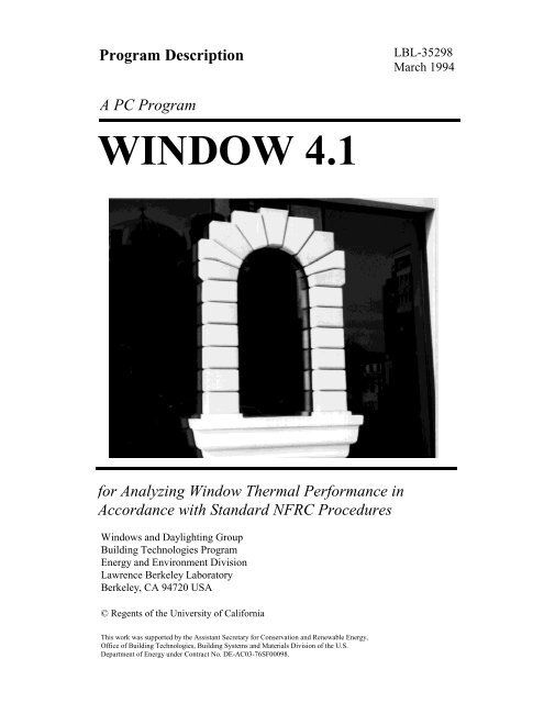 WINDOW 4.1 Program Description - Windows and Daylighting Group