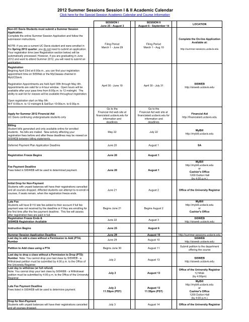 Calendar - Summer Sessions - UC Davis