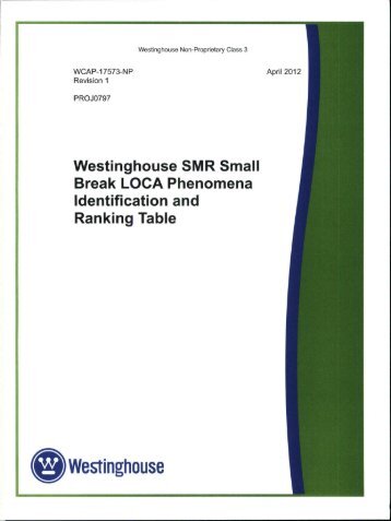 Westinghouse SMR Small Break LOCA Phenomena ... - NRC