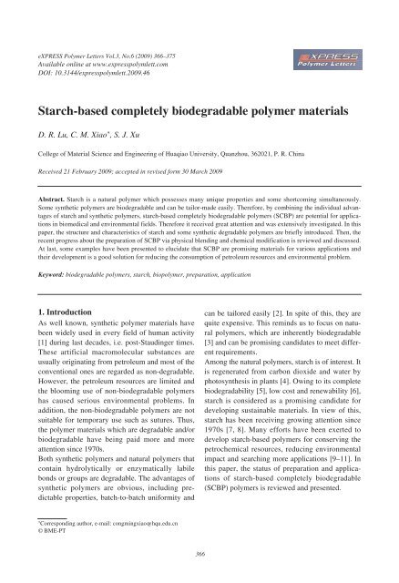 Starch-based completely biodegradable polymer materials