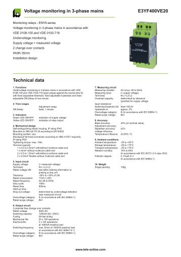 E3YF400VE20 Voltage monitoring in 3-phase mains Technical data