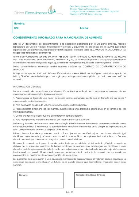 Mamoplastia de Aumento - InformaciÃ³n CirugÃ­a EstÃ©tica