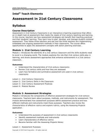 Assessment in 21st Century Classrooms Syllabus - Intel