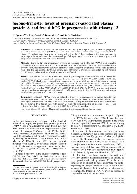 Secondtrimester levels of pregnancyassociated plasma proteinA
