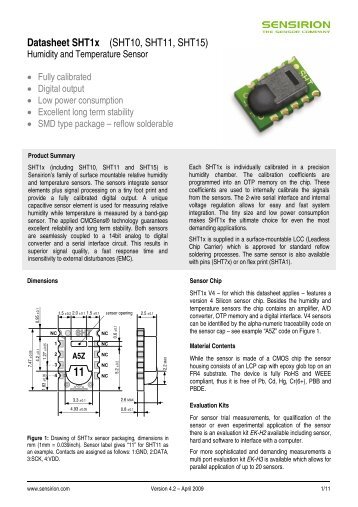 SHT15 humidity and temperature sensor datasheet