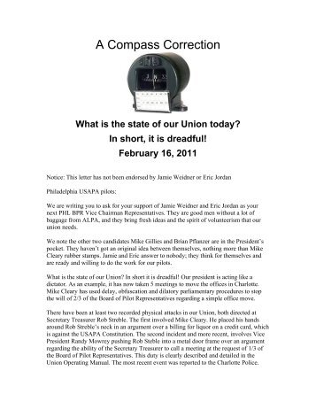 A Compass Correction Letter of February 16, 2011 - Unbiased Facts