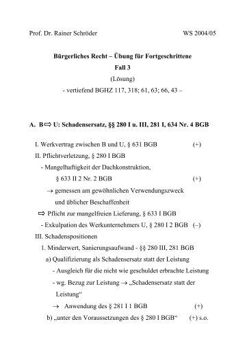 Übung für Fortgeschrittene Fall 3 - Prof. Dr. Rainer Schröder