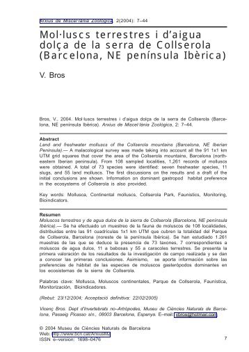 Mol·luscs terrestres i d'aigua dolça de la serra de Collserola ... - Raco