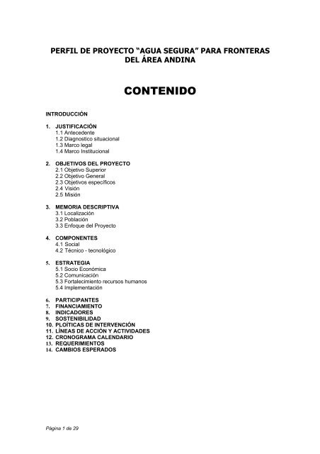 Perfil del Proyecto - Organismo Andino de Salud