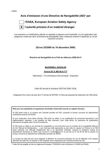 Avis d'Ã©mission d'une Directive de NavigabilitÃ© (AD)* par l'EASA ...