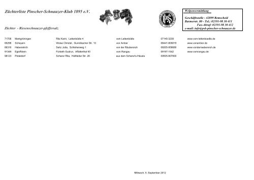 Züchterliste Pinscher-Schnauzer-Klub 1895 e.V.