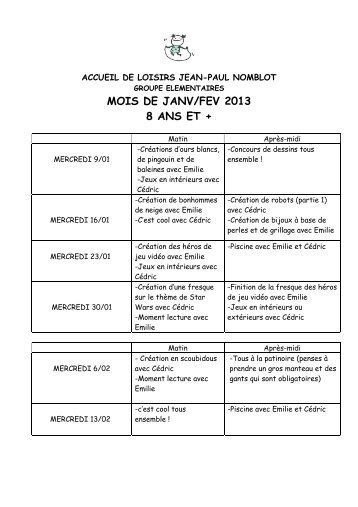 MOIS DE JANV/FEV 2013 8 ANS ET + - L'Isle-Adam