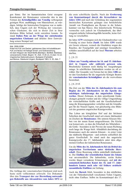 Borsos, Die Glaskunst im alten Ungarn ... - Pressglas-Korrespondenz