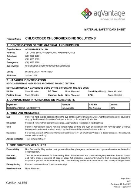 214134 Chlorodex farm disinfectant. MSDS - Agsure