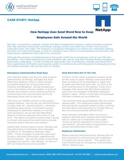 CASE STUDY: NetApp How NetApp Uses Send Word Now to Keep ...