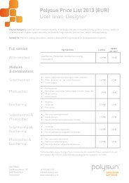 Polysun Price List 2013 (EUR) User level: Designer - Vela Solaris AG