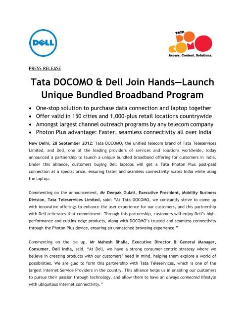 Tata DOCOMO &amp; Dell Join Handsâ€”Launch ... - Tata Teleservices