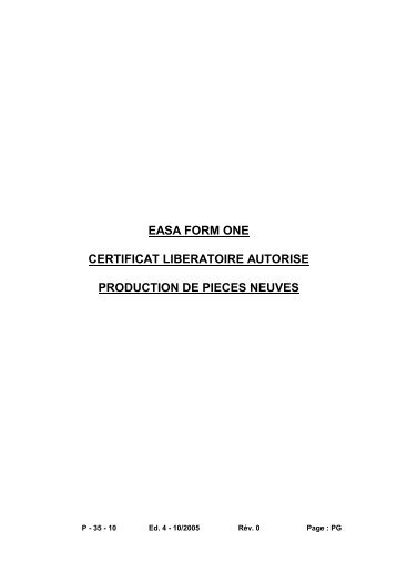 easa form one certificat liberatoire autorise production de pieces ...