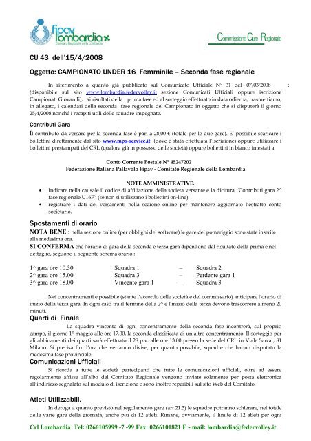 U16F - FIPAV - Comitato Regionale Lombardia - Federazione ...