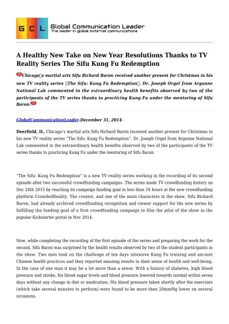 A Healthy New Take on New Year Resolutions Thanks to TV Reality Series The Sifu Kung Fu Redemption