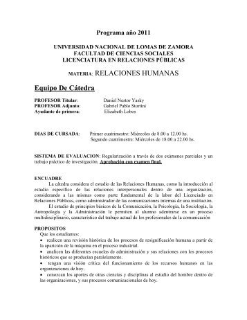 Relaciones Humanas - Facultad de Ciencias Sociales