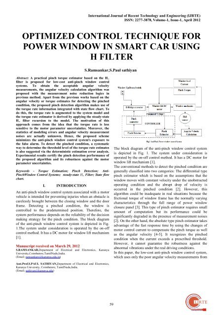 optimized control technique for power window in smart car using h ...